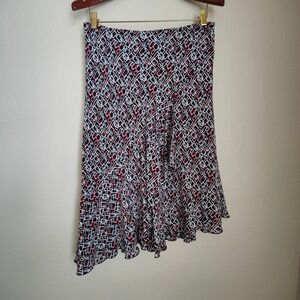 Vintage 90s Silk Geometric Abstract Midi Skirt Asymmetric Flutter Fairy Grunge